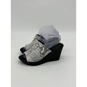 Tahari Mylana Snakeskin Print Wedge Slide Sandals Women 7.5 Grey Open Toe Ladies